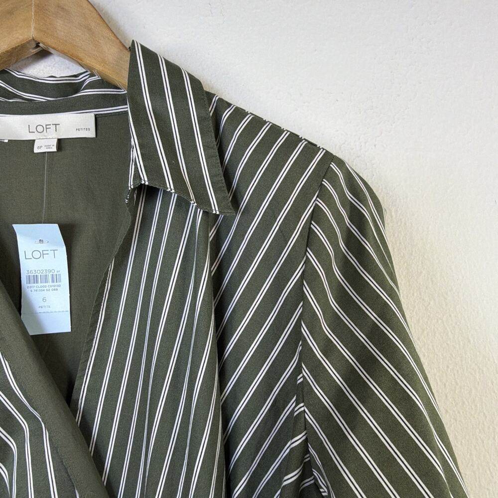 LOFT Striped Wrap Midi Shirtdress 6 petite Capsule Workwear career designer NWT - Picture 7 of 16